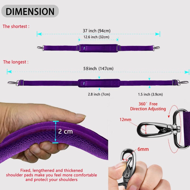 ZINZ Shoulder Strap 58" Ultra-Thick Fixed Padded and Adjustable Buckles Crossbody Strap for Briefcase Laptop Bag Luggage - Image 2